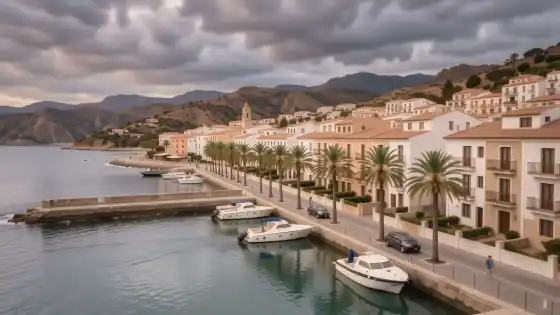 Barrio residencial de Fuengirola con bloques blancos y palmeras