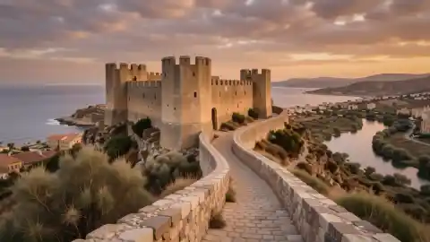Castillo Sohail de Fuengirola sobre la colina junto al mar al atardecer