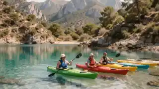 Kayaks y tablas de paddle surf en aguas tranquilas de Fuengirola
