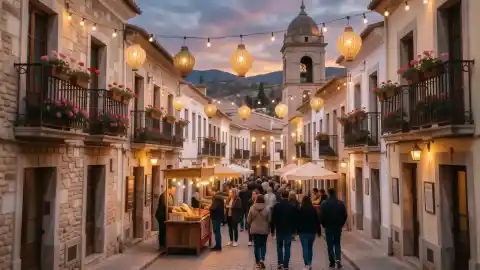 Feria del Rosario de Fuengirola con casetas, farolillos y luces