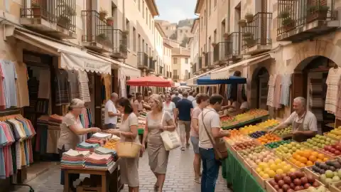 Puestos del mercadillo al aire libre de Fuengirola una mañana soleada