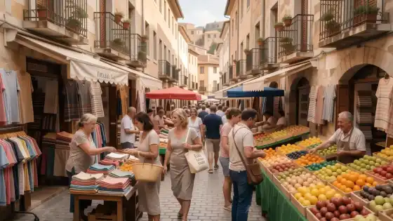 Puestos del mercadillo al aire libre de Fuengirola una mañana soleada