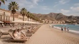 Playa de Los Boliches en Fuengirola con arena, hamacas y paseo marítimo