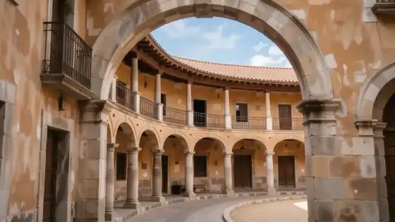 Fachada de la plaza de toros de Fuengirola bajo el cielo azul