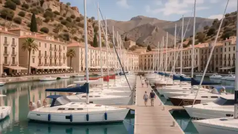 Puerto deportivo de Fuengirola con veleros y yates amarrados