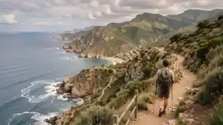 Sendero por las colinas verdes de la Sierra de Mijas con vistas al mar